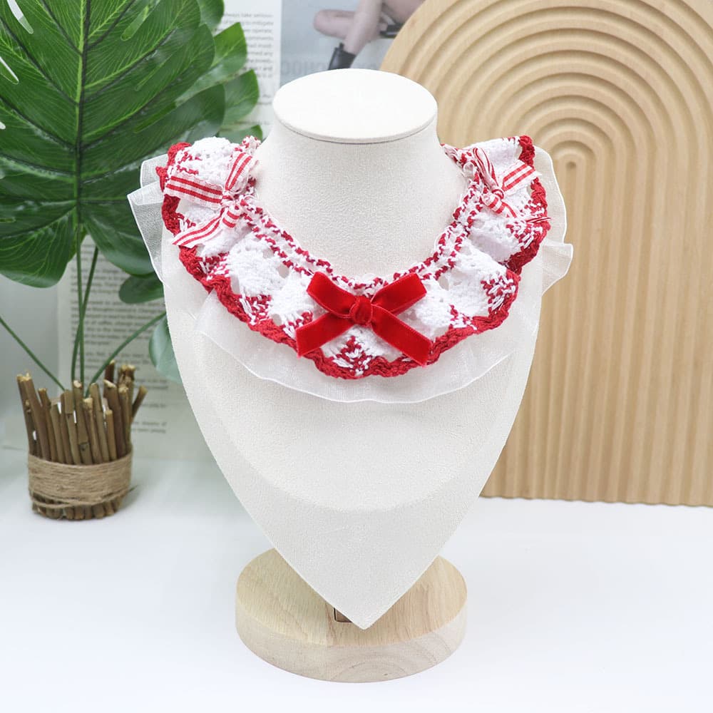 Little Bow Lace Scarf — Red Velvet, M