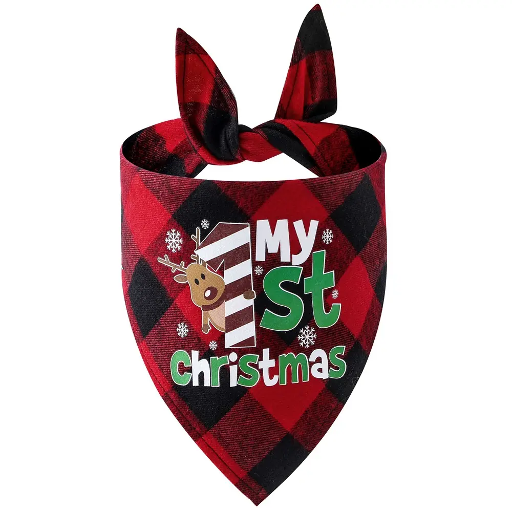 Christmas Check Bandana, Red Check · First Christmas Reindeer