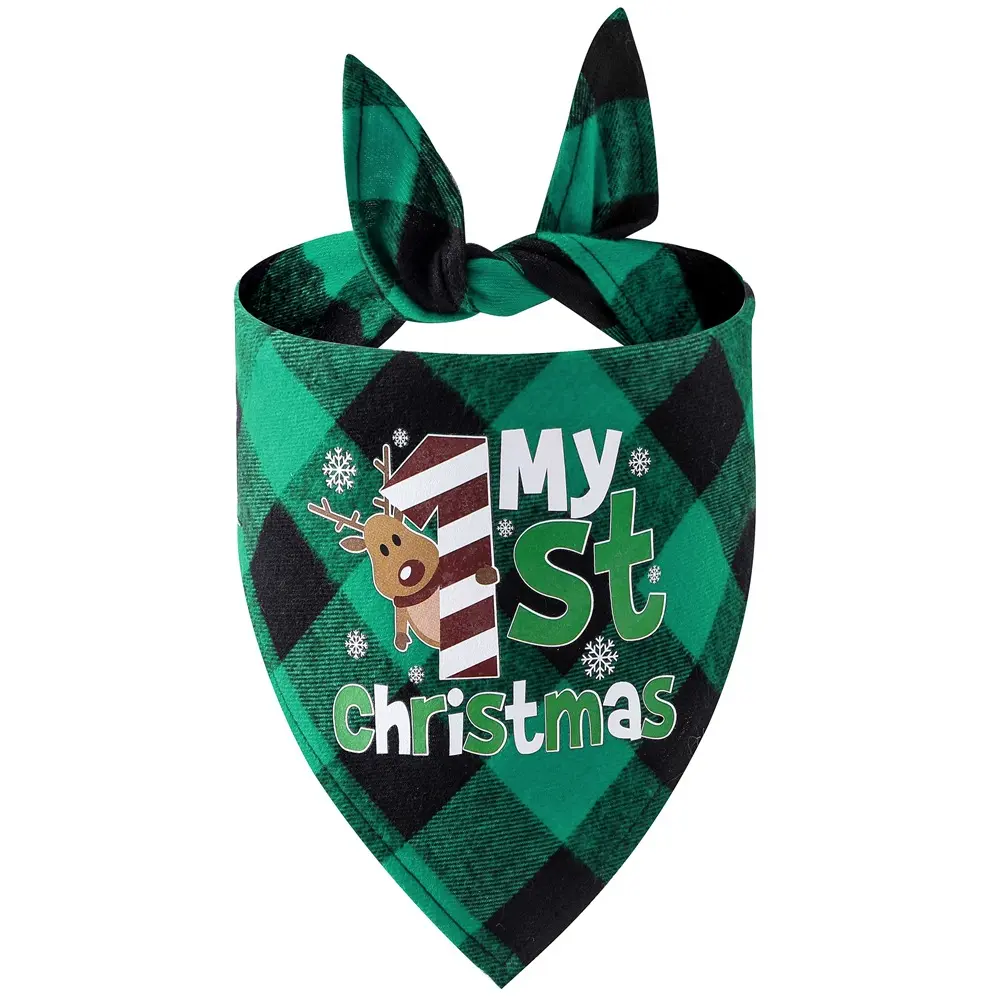 Christmas Check Bandana, Green Check · First Christmas Reindeer
