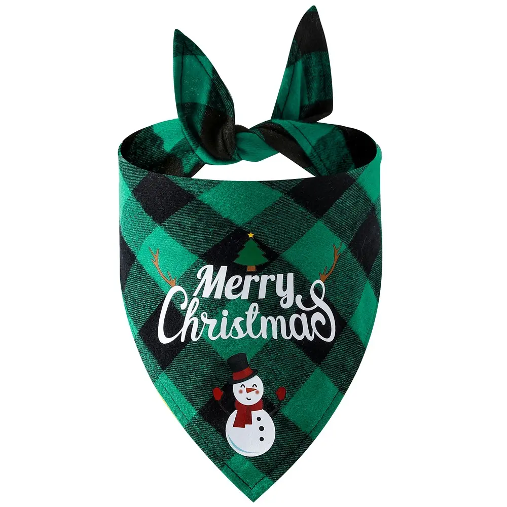 Christmas Check Bandana, Green Check · Snowman