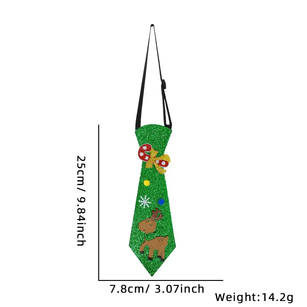 Mini Glitter Christmas Tie, Green Reindeer