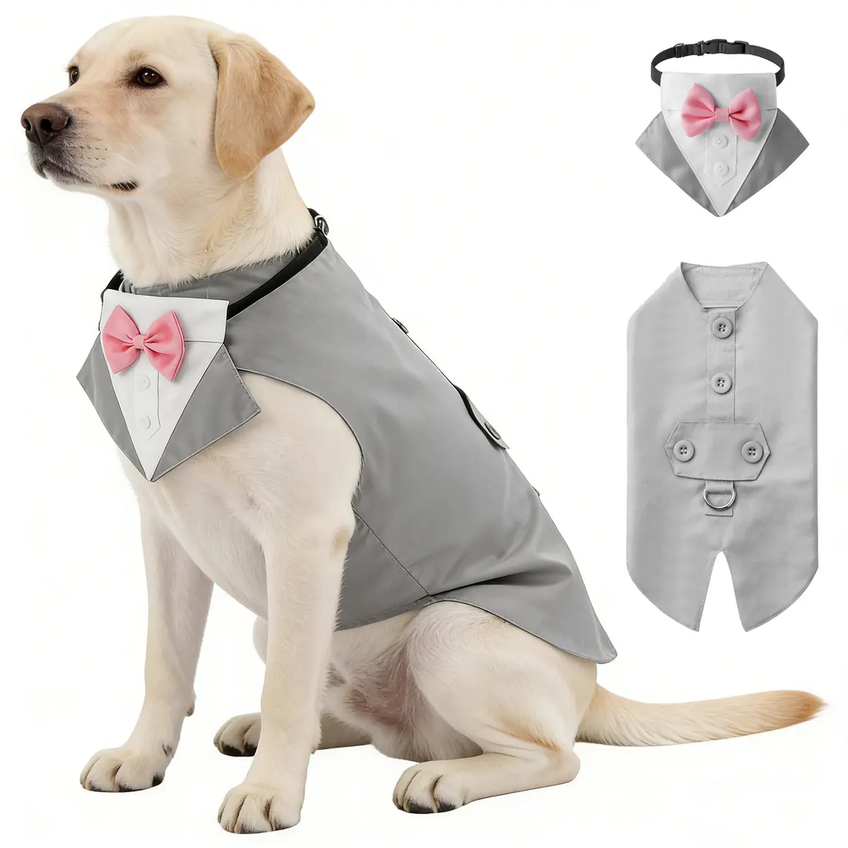 Wedding Tuxedo Vest for Dogs — Grey, M