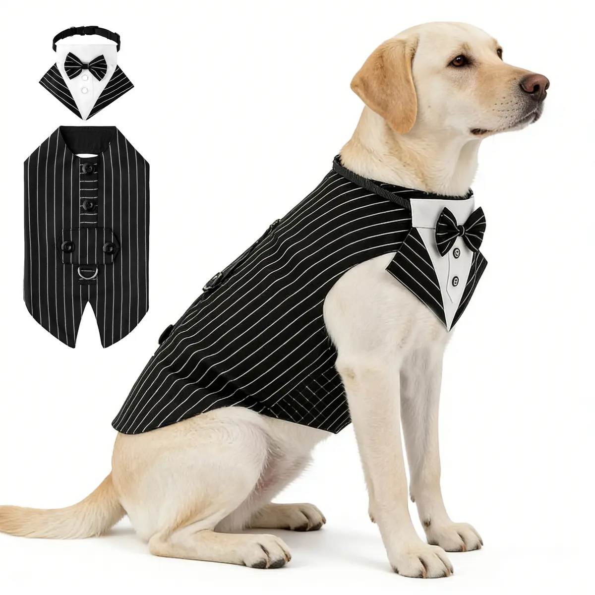 Wedding Tuxedo Vest for Dogs — Pinstripe, L