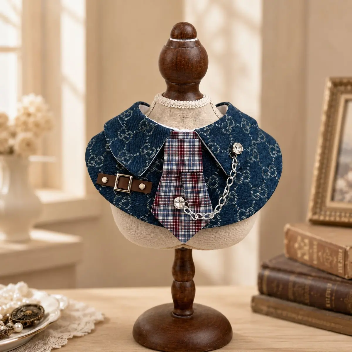 Denim Tie Bib, Mid Denim