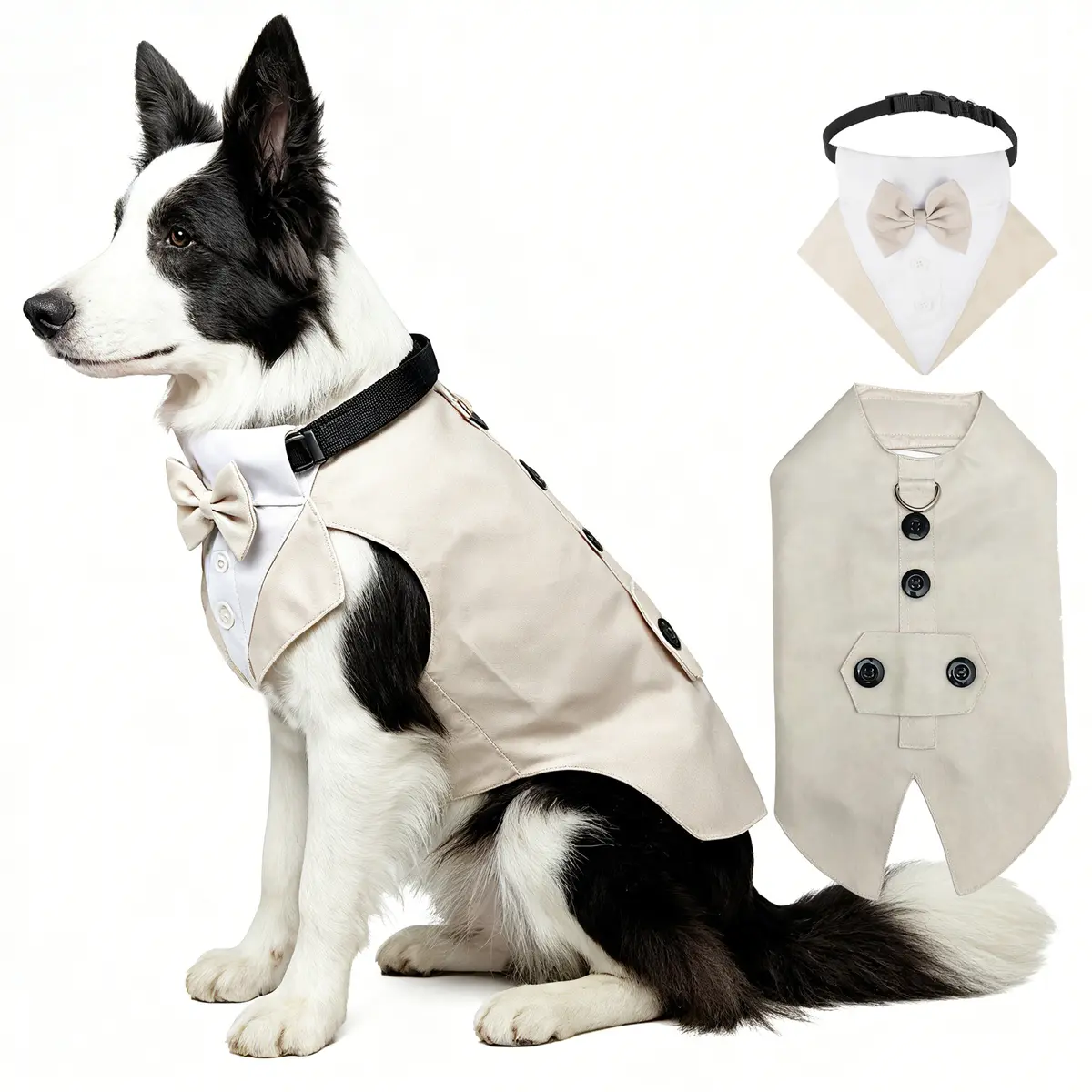 Wedding Tuxedo Vest for Dogs — Khaki, M