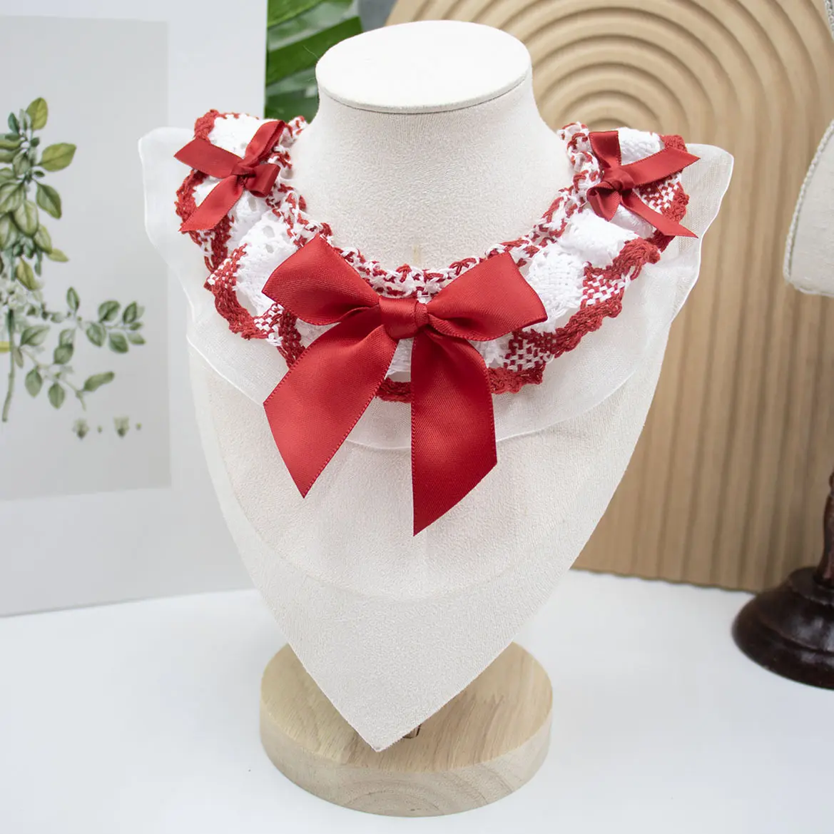 Big Bow Lace Scarf, Red