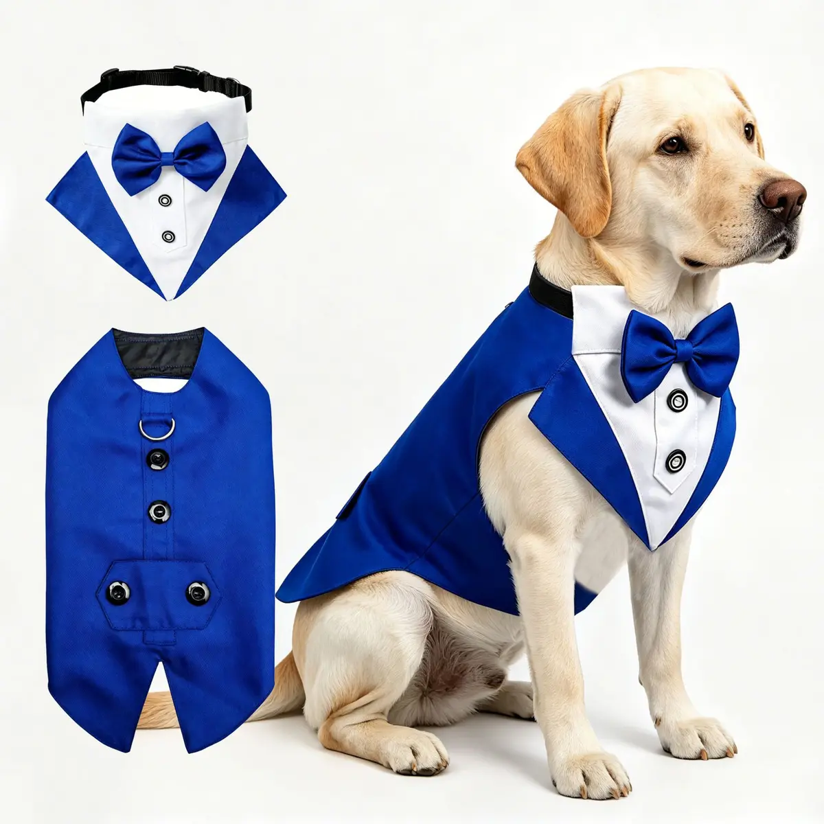 Wedding Tuxedo Vest for Dogs — Royal Blue, M